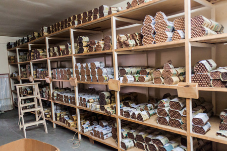 ESTELI, NICARAGUA - APRIL 21, 2016: Cigar storage at Tabacalera Santiago cigar factory in Esteli.のeditorial素材