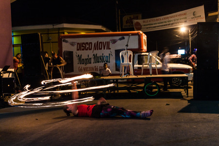 ESTELI, NICARAGUA - APRIL 23, 2016: Artists during their fireshow in Esteli.のeditorial素材