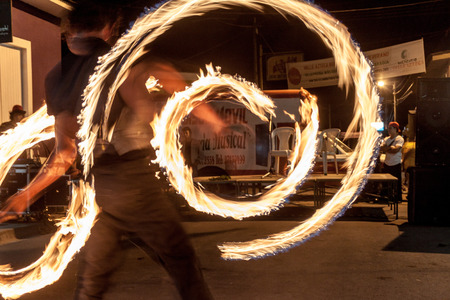 ESTELI, NICARAGUA - APRIL 23, 2016: Artists during their fireshow in Esteli.のeditorial素材
