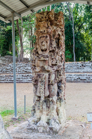 Stela at the archaeological site Copan, Hondurasの写真素材