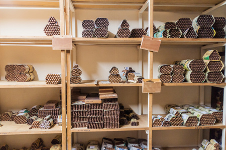 ESTELI, NICARAGUA - APRIL 21, 2016: Cigar storage at Tabacalera Santiago cigar factory in Esteli.のeditorial素材