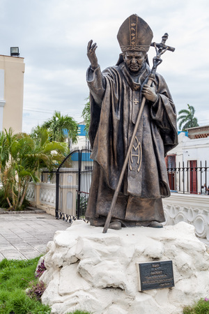 HOLGUIN,  CUBA - JAN 28, 2016: Statue of Jean Paul II in Holguin.のeditorial素材