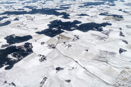 Winter aerial view of the landscape of Bavaria near Munich, Germanyの写真素材