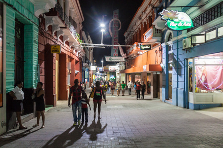 SANTIAGO DE CUBA,  CUBA - JAN 31, 2016: Pedestrian zone at Aguilera street in Santiago de Cuba, Cubaのeditorial素材