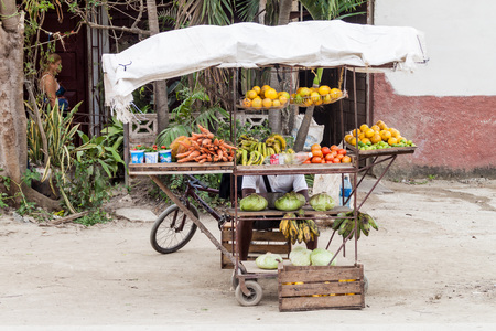 HOLGUIN, CUBA - JAN 28, 2016: Fruits and vegetables stall in Holguinのeditorial素材