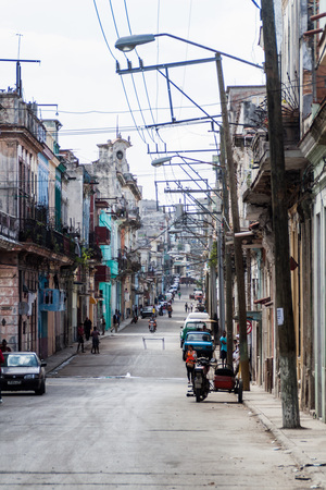 HAVANA, CUBA - FEB 20, 2016: Life on a street in Havana Centro neighborhood.のeditorial素材
