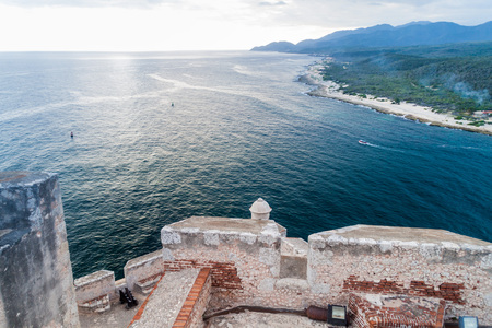View from the Castle San Pedro de la Roca del Morro, Santiago de Cuba, Cubaのeditorial素材