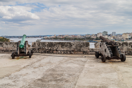 Cannons at the Morro castle in Havana, Cubaの写真素材