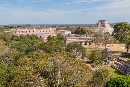 Aerial view of the ruins of the ancient Mayan city Uxmal, Mexicoのeditorial素材