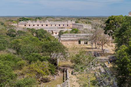 Aerial view of the ruins of the ancient Mayan city Uxmal, Mexicoの写真素材
