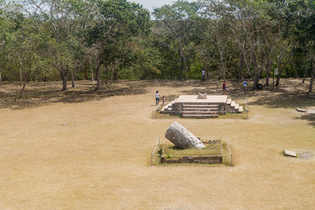 UXMAL, MEXICO - FEB 28, 2016: Tourists visit the ruins of the ancient Mayan city Uxmal, Mexicoのeditorial素材