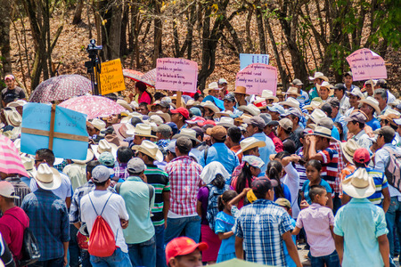 COPAN RUINAS, HONDURAS - APRIL 12, 2016: Indigenous people protest against minery near the archaeological park Copan, Hondurasのeditorial素材