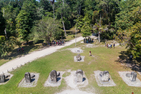 TIKAL, GUATEMALA - MARCH 14, 2016: Tourists visit Complex Q at the archaeological site Tikal, Guatemalaのeditorial素材