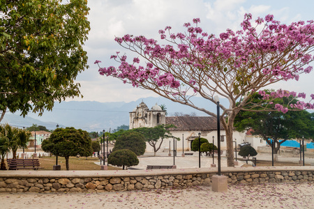 Central park and a church in San Sebastian village, Honduras