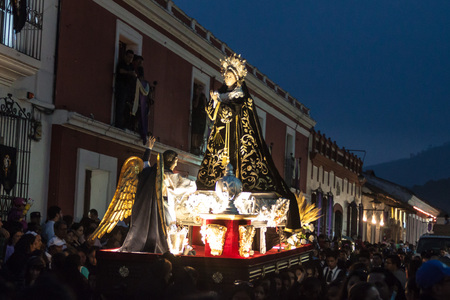 ANTIGUA, GUATEMALA - MARCH 25, 2016: Participants of the procession on Good Friday in Antigua...