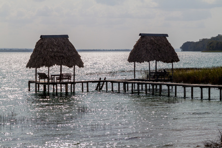 Huts at Peten Itza lake, Guatemalaの写真素材