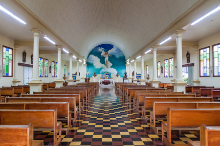 LA FORTUNA, COSTA RICA - MAY 8, 2016: Interior of a church in La Fortuna village.のeditorial素材