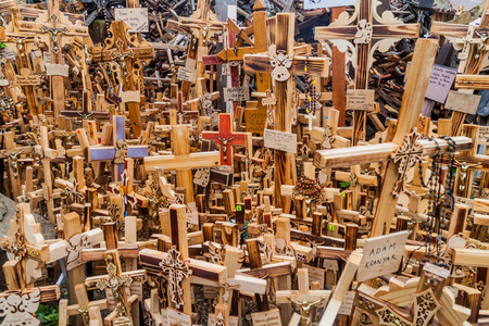 SIAULIAI, LITHUANIA - AUGUST 18, 2016: Detail of crosses at The Hill of Crosses, pilgrimage site in northern Lithuaniaのeditorial素材