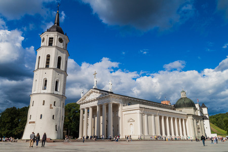VILNIUS, LITHUANIA - AUGUST 15, 2016: Cathedral Basilica Of St. Stanislaus And St. Vladislav On Cathedral Square in Vilnius, Lithuania.のeditorial素材