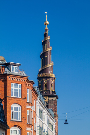 Church of Our Saviour tower in Copenhagen, Denmarkの写真素材