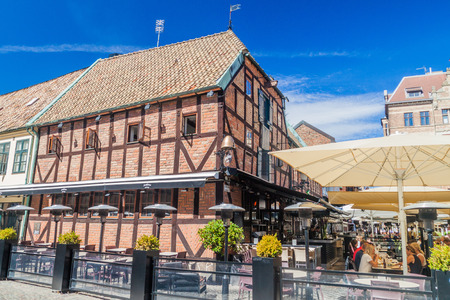 MALMO, SWEDEN - AUGUST 27, 2016: Medieval house at Lilla Torg square in Malmo, Sweden.のeditorial素材