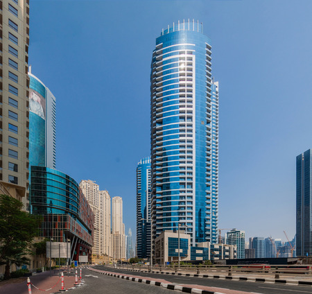 DUBAI, UAE - OCTOBER 21, 2016: Skyscrepers lining King Salman Bin Abdulaziz Al Saud street in Dubai...