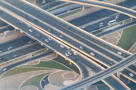 DUBAI, UAE - OCTOBER 21, 2016: Aerial view of a highway intersection in Dubai, United Arab Emiratesのeditorial素材