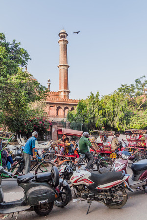 DELHI, INDIA - OCTOBER 22, 2016: Minaret of Jama Masjid mosque in the center of Delhi, India.のeditorial素材