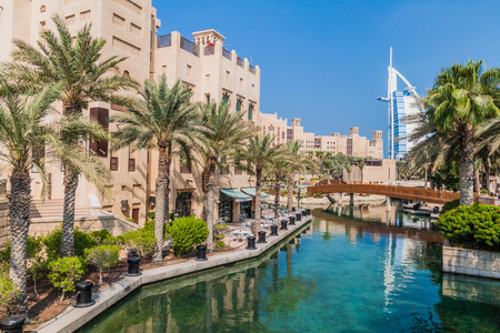 Burj Al Arab (Tower of the Arabs) seen from Madinat Jumeirah in Dubai, United Arab Emirates