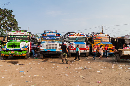 MASAYA, NICARAGUA - APRIL 30, 2016: Local buses called chicken bus at the bus terminal in Masaya town, Nicaraguaのeditorial素材