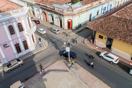 GRANADA, NICARAGUA - APRIL 28, 2016: Aerial view of an intersection in Granada, Nicaraguaのeditorial素材