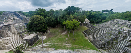 Ruins of the North Acropolis at the archaeological site Yaxha, Guatemalaの写真素材
