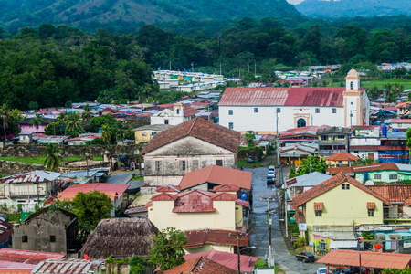 Aerial view of Portobelo village, Panamaの写真素材