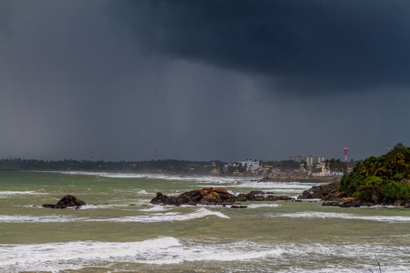 Stormy weather at the sea coast in Galle, Sri Lankaの写真素材