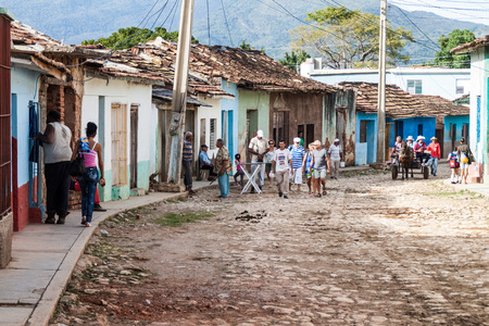 TRINIDAD, CUBA - FEB 8, 2016: View of a cobbled street in the center of Trinidad, Cuba.のeditorial素材