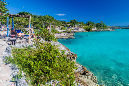 PLAYA GIRON, CUBA - FEB 15, 2016: View of seaside resort Caleta Buena at Bay of Pigs near Playa Giron village, Cuba.のeditorial素材
