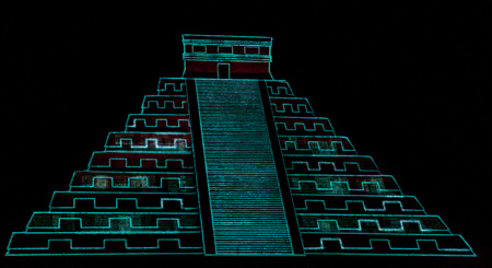 CHICHEN ITZA, MEXICO - FEB 25, 2016: Light show at Kukulkan pyramid in ancient Mayan city Chichen Itza, Mexicoのeditorial素材
