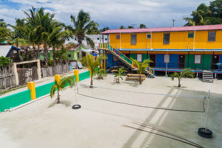 CAYE CAULKER, BELIZE - MARCH 5, 2016: View of Dirty McNasty's hostel in Caye Caulker village, Belizeのeditorial素材