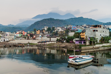 View of Santiago Atitlan village, Guatemalaのeditorial素材