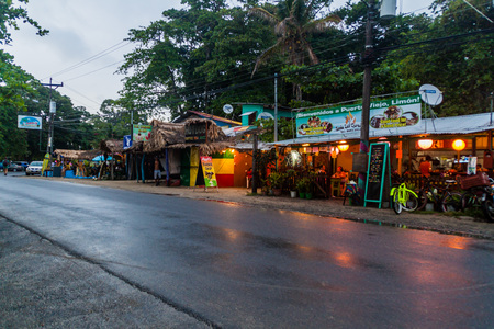 PUERTO VIEJO DE TALAMANCA, COSTA RICA  - MAY 18: Evening view of a street in Puerto Viejo de Talamanca village, Costa Ricaのeditorial素材