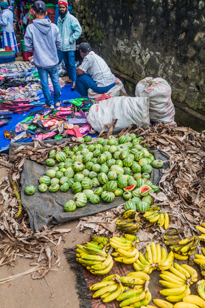 NUWARA  ELIYA, SRI LANKA - JULY 17, 2016: People shop at the market in Nuwara Eliya town.のeditorial素材