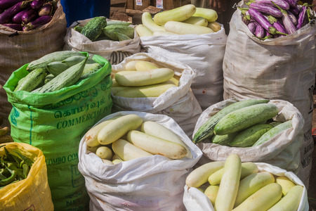 COLOMBO, SRI LANKA - JULY 26, 2016: Bags of vegetables at Manning Market in Colombo, Sri Lankaのeditorial素材