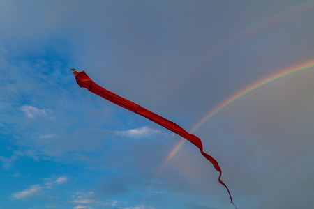 Rainbow and a kite over Galle Fort, Sri Lankaの写真素材