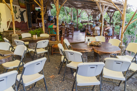 OMETEPE, NICARAGUA - MAY 4, 2016: Dining area of El Zopilote Organic Farm on Ometepe island, Nicaraguaのeditorial素材
