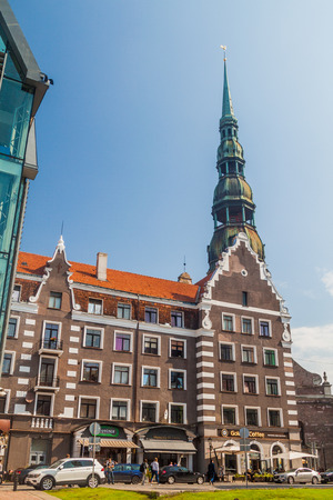 RIGA, LATVIA - AUGUST 19, 2016: Building at the Town Hall square in the center of Riga, Latviaのeditorial素材