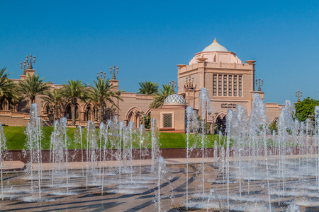 ABU DHABI, UAE - MARCH 9, 2017: Garden of Emirates Palace hotel in Abu Dhabi, capital of United Arab Emirates.のeditorial素材