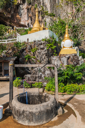Stupas at Yathaypyan cave near Hpa An, Myanmarの写真素材