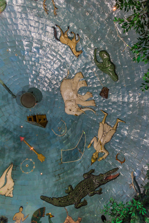 YANGON, MYANMAR - DECEMBER 16, 2016: Interior of Maha Wizaya Zedi temple in Yangon decorated with stellar constellations.のeditorial素材