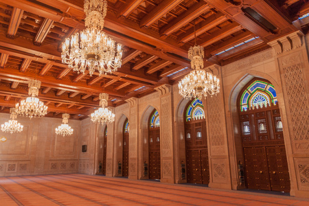 Small prayer hall of Sultan Qaboos Grand Mosque in Muscat, Omanのeditorial素材