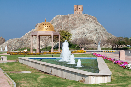 Small park at Mutrah Corniche in Muscat, Omanの写真素材